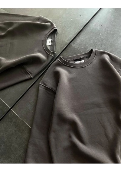 Mbb E-ticaret Kadın Bisiklet Yaka 3 İplik Pamuklu Basic Sweatshirt - Füme