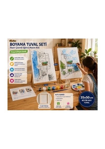 Notica Boyama Tuval Seti Hazır Çizimli Eğitici Resim Kiti 25x35