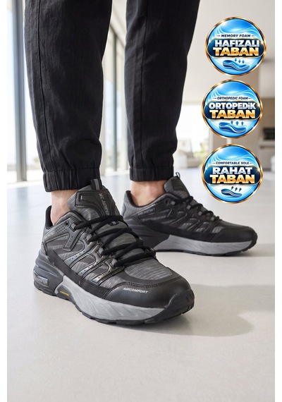 Mc Jamper Bağcıklı Kauçuk Taban Ortopedik Siyah-füme Erkek Yürüyüş Ve Spor Ayakkabı Sneaker 2427 Siyah - Füme