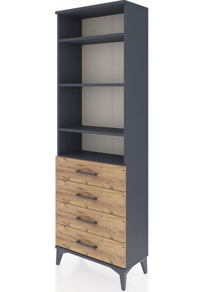Arges Dolap 4 Raflı 4 Çekmeceli 60x30x182 Antrasit-çam Antrasit