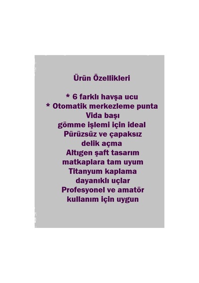6 Parça Havşa Matkap Ucu Seti + Otomatik Punta Ahşap Mdf Metal Pah Kırma Havşa Açma Seti