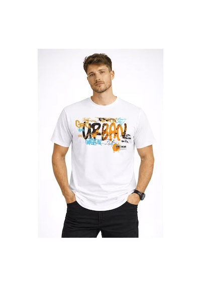 Erkek Ban Baskılı Kompakt T-shirt Beyaz