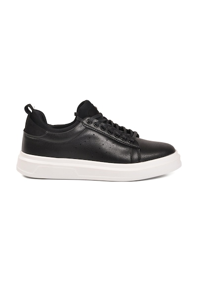 Siyah Beyaz Bağcıklı Cilt Hafif Esnek Erkek Sneaker 179 M SİYAH-BEYAZ