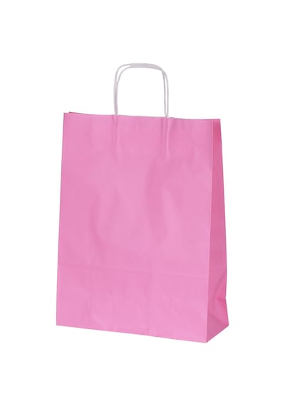 Burgu Saplı Pembe Kağıt Çanta 31x12x41 Cm - 25 Adet