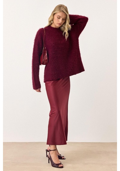 Olcay Oversize Tüylü Soft Kazak Bordo 8270