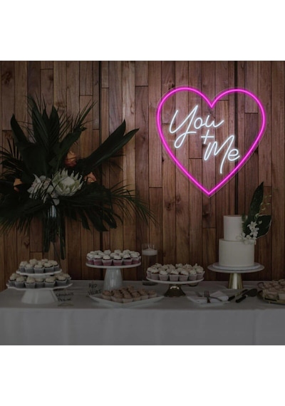 You+me Yazılı Ve Şekilli Neon Tabela Pembe