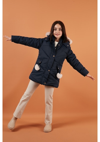 Lela Içi Peluş Astarlı Kapüşonlu Şişme Kız Çocuk Mont 6035034 Lacivert