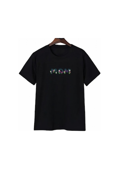 Efnaz Style Anneler Günü Mom Çiçek Temalı Baskılı Oversize Bisiklet Yaka T-shirt - Siyah