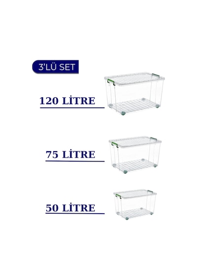 Tekerlekli Saklama Kutusu 3'lü Set 120 Lt - 75 Lt - 50 Lt Ayakkabı/mutfak/banyo Düzenleme