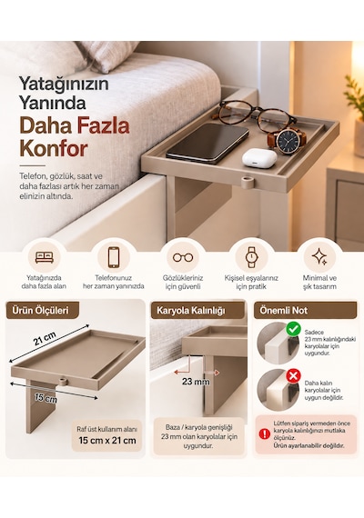 Yatak Yanı Pratik Raf Bej
