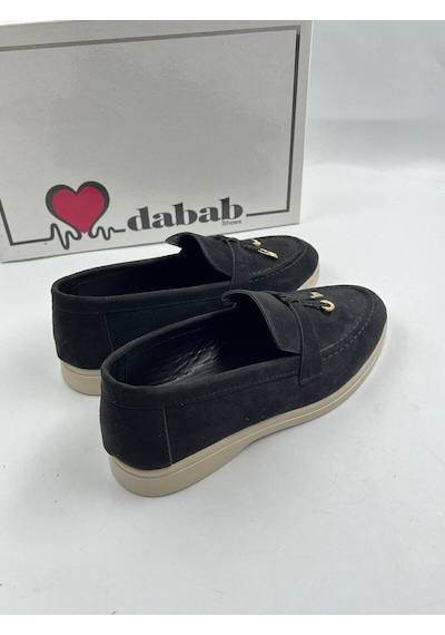 Dabab Shoes Lupy Kadın Süet Düz Taban Rahat Günlük Casual Babet Ayakkabı Siyah