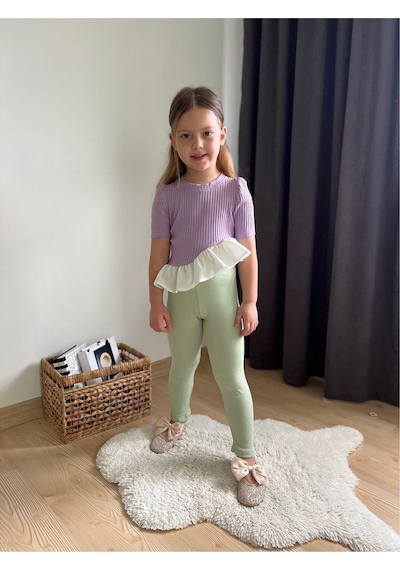 My Kids Wear Fırfır Detaylı Kız Çocuk Takım Gri