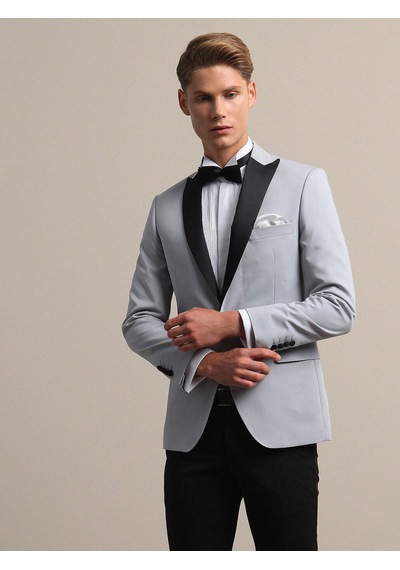 Kip Açık Gri Slim Fit Kelebek Yaka Dokuma Smokin Takım Elbise Çok Renkli Kip Açık Gri Slim Fit Kelebek Yaka Dokuma Smokin Takım Elbise Çok Renkli