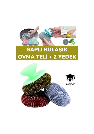 Saplı Bulaşık Ovma Teli + 2 Yedek