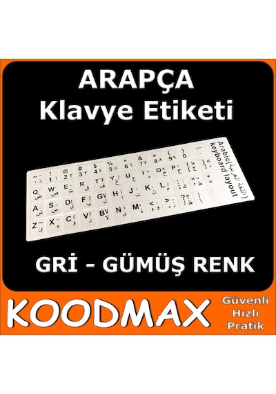 Arapça Klavye Etiketi - Gri - Gümüş Renk - Pc Ve Notebook Uyumlu