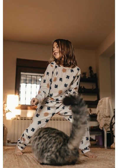 Antebies Organik Gots Sertifikalı Kuş & Güneş Desenli, Uzun Kollu Erkek Çocuk Pijama Takımı Gri Antebies Organik Gots Sertifikalı Kuş & Güneş Desenli, Uzun Kollu Erkek Çocuk Pijama Takımı Gri