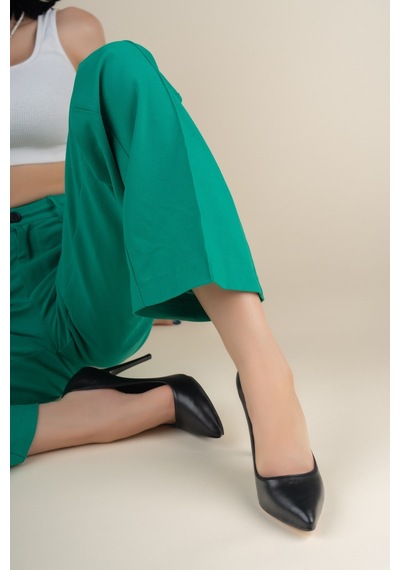 İnce Topuk Stiletto Siyah Siyah