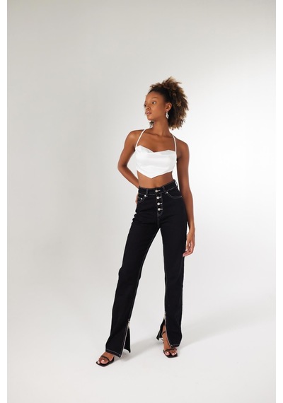 Holly Lolly Bel Bağlamalı Askılı Saten Shery Crop Beyaz