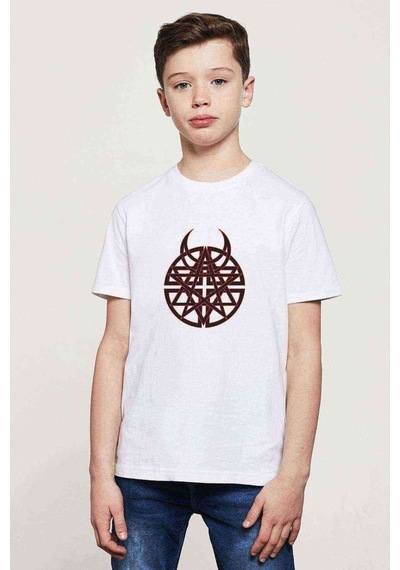Tshirthane Arch Metal Rock Logo Arma Baskılı Unisex Çocuk Beyaz T-Shirt