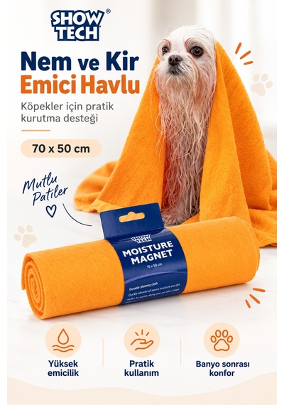 Show Tech Köpekler Ve Kediler İçin Premium Nem Ve Kir Emici Havlu 70x50 Cm