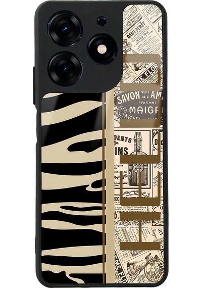 Tecno Spark 10 Pro Zebra Gazete Tasarımlı Glossy Telefon Kılıfı Çok Renkli