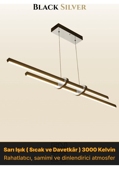 Cosmo 2 Silver Lineer Led Sarkıt Avize Kumandalı Dim Edilebilir Aşağı Işık Sarı Işık