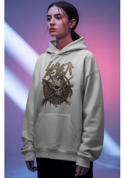 Sevbano Slayer Rock Metal Müzik Grubu Ön Baskılı Unisex Oversize Premium beyaz