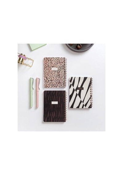 Leopar Desenli 3'lü Spiralli Defter Seti 10x14 Cm Karton Kapak Açık Gri