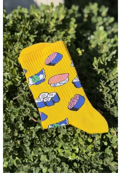 Lousocks Unisex Sushi Desenli Sarı Soket Çorap