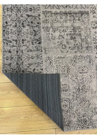 Çam Halı Siesta Patchwork 32-463 Etnik Eskitme Desenli Dokuma Tabanlı Yıkanabilir Şönil Salon Ve Oda Halısı Koyu Gri