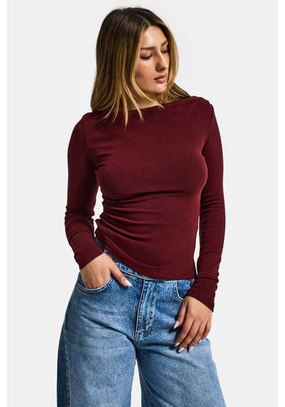 it's basic Kadın Bordo W5 %100 Pamuk Asimetrik Kesim Esnek Bluz Body