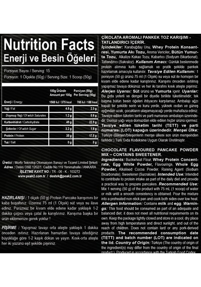 Protein Pankek Karışımı %35 Protein Glutensiz 750gr 15 Servis Çikolata