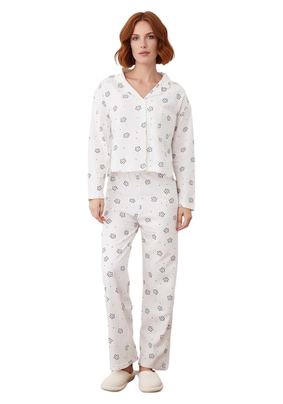 Ersefa Kadın Çiçek Desenli Uzun Kollu Pijama Takımı Fonksiyonel Dayanıkl Beyaz Ersefa Kadın Çiçek Desenli Uzun Kollu Pijama Takımı Fonksiyonel Dayanıkl Beyaz
