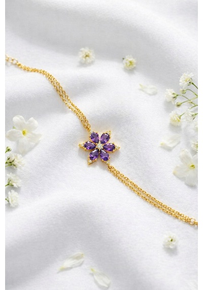 Çekirdekjewelry 925 Ayar Gümüş Mortaşli Lotus Bileklik Sarı