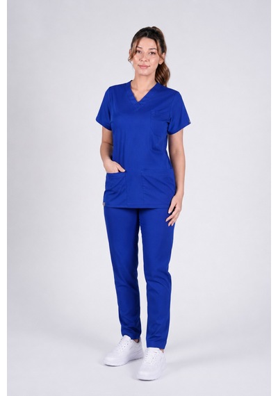 Üniforma Saks Mavi Hemşire Ve Doktor Forması Scrubs Takımı Likralı Alt Üst Üniforma Unisex Yarasa Kol Saks Mavisi