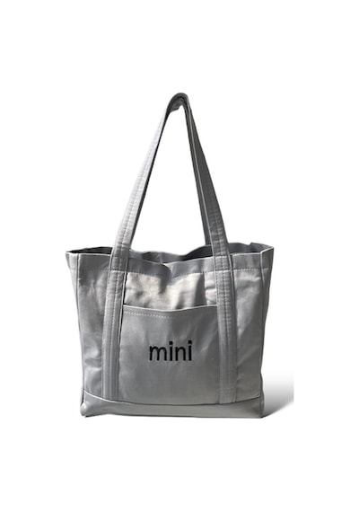 Toz Vintage Canvas Mini Yazılı Bez Omuz - Kol Çantası Gri