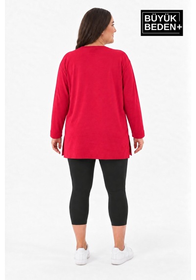 Süperlife Kadın Tunik Büyük Beden İnce Sweatshırt Spr26btk990 Red