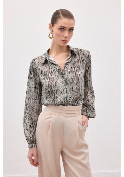 Sateen Desenli Gömlek - Kahve-136627 kahve