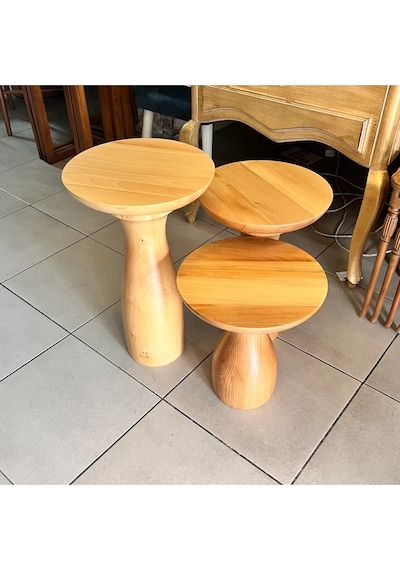 Ahşap 3 Lü Set Fitilli Mantar Yan Sehpa Modern Fiskos / Çiçeklik / Zigon Sehpa Ahşap