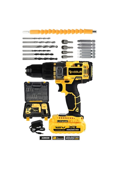 Assur 12V Metal Şanzıman Çift Akülü Bakır Sargı Şarjlı Matkap Akülü Vidalama