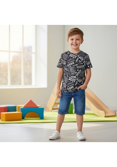 Bonbon Çocuk Baskılı Siyah Renk Tshirt Cb1027