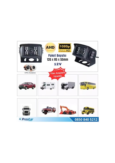 Ahd 1080p/720p Büyük Gece Görüşlü 4 Pin Soketli Kamyon Tır Otobüs Kamerası