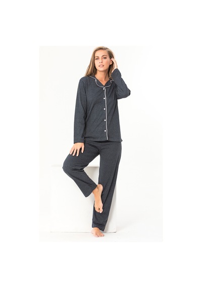SUDE HOMEWEAR Düğmeli Pijama Takımı Antrasit