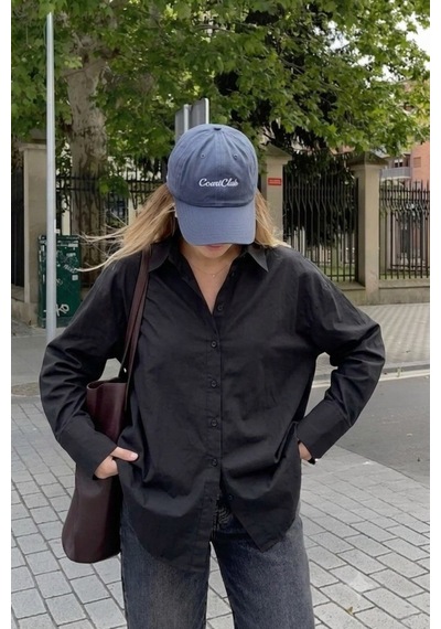 Seeh Siyah Oversize Basic Kadın Gömlek Sh268