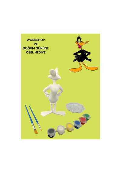 3d Daffy Duck 17 Cm Figür Boyama Seti - Kendin Boya Hobi Ve Etkinlik Seti - Akrilik Boya + 2 Fırça