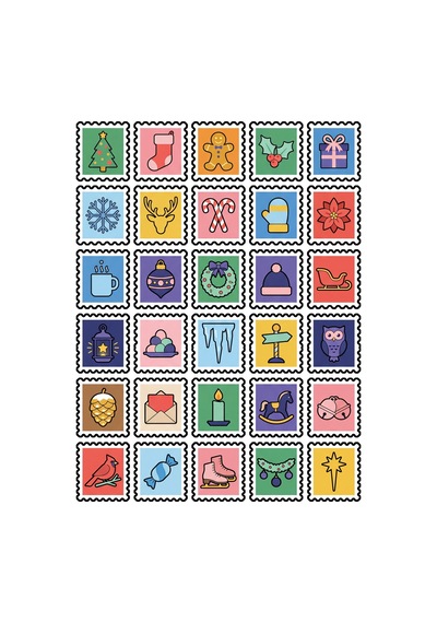 Yılbaşı Kış Pulu Sticker Seti 150 Adet - 5'li Mega Paket No16 - Laptop Defter Ajanda Çok Renkli