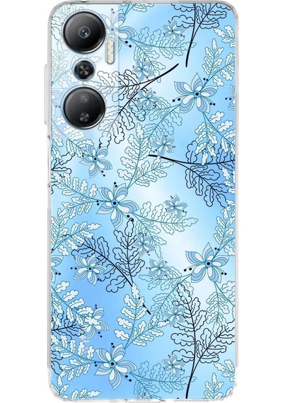 İnfinix Hot 20 Uyumlu Kamera Korumalı Floral Mavi Tasarımlı Şeffaf Silikon Kılıf