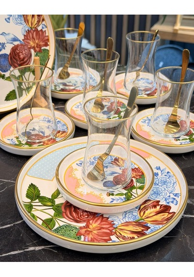 18 Parça Grand Flower Pasta Çay Takımı Seti-5721 Çok Renkli