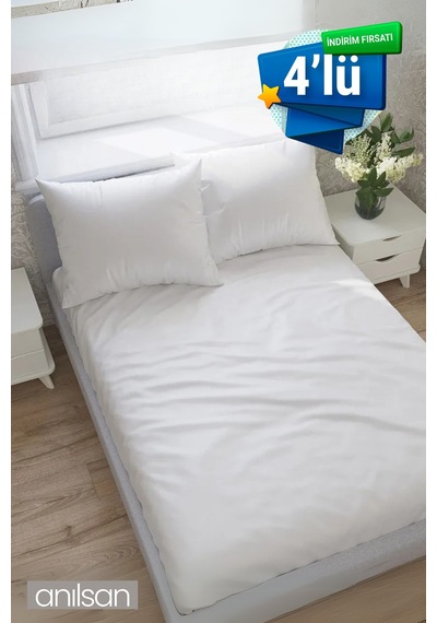 4'lü Lastiksiz Düz Beyaz Saten Çarşaf Tek/çift Kişilik Ev Ve Otel Çarşafı,83 Tel Beyaz