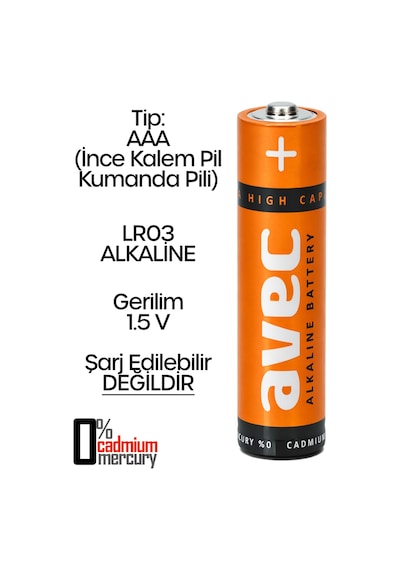 Avec 4lü Aaa Lr03 Alkaline İnce Kalem Pil Alkalin Kumanda Pili Alkali Pil 1.5v